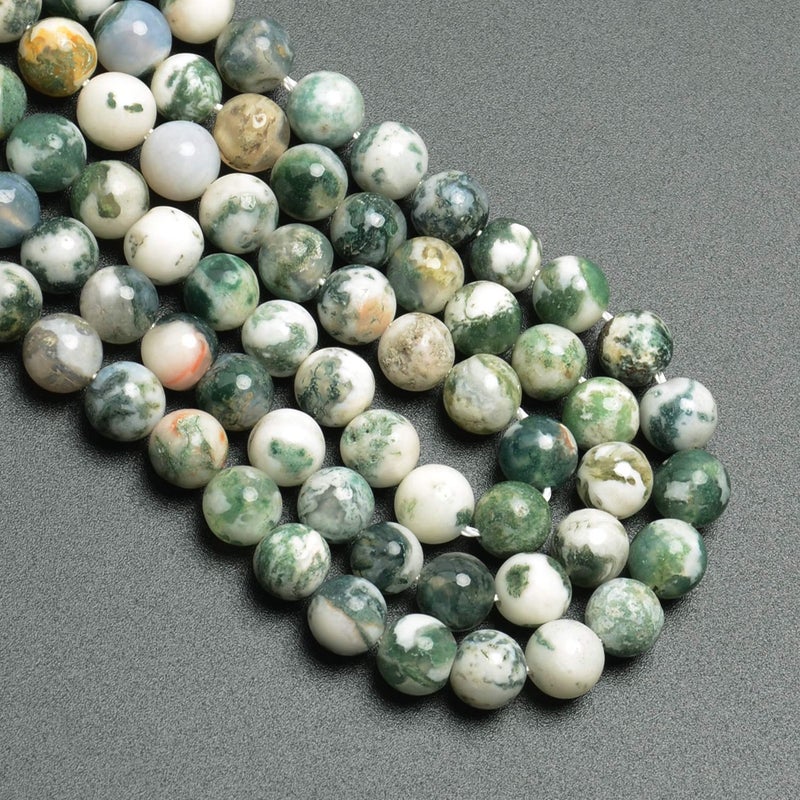 LPBeads 100pcs Polished 8mm Round Natural Tree Agate Gemstone Loose Beads with Stretch Cord for Jewelry Making Bracelets - Image 3